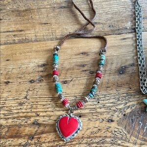 Red Heart Pendant Necklace with Turquoise Accents
